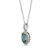 Radiant Cut Blue Topaz, Diamond, Sterling Silver and 14k Yellow Gold Pendant