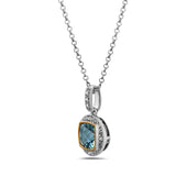 Square Cut Blue Topaz, Diamond, Sterling Silver and 14k Yellow Gold Pendant