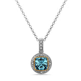Square Cut Blue Topaz, Diamond, Sterling Silver and 14k Yellow Gold Pendant