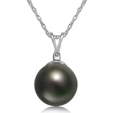 8-9mm Natural Color Tahitian Pearl and Diamond 14k White Gold Pendant