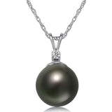8-9mm Natural Color Tahitian Pearl and Diamond 14k White Gold Pendant