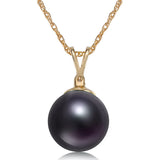 8-9mm Natural Color Tahitian Pearl and Diamond 14k Yellow Gold Pendant