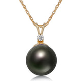 8-9mm Natural Color Tahitian Pearl and Diamond 14k Yellow Gold Pendant