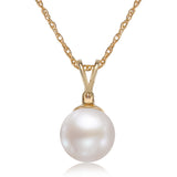6.5-7mm AA Akoya Cultured Pearl and Diamond 14k Yellow Gold Pendant