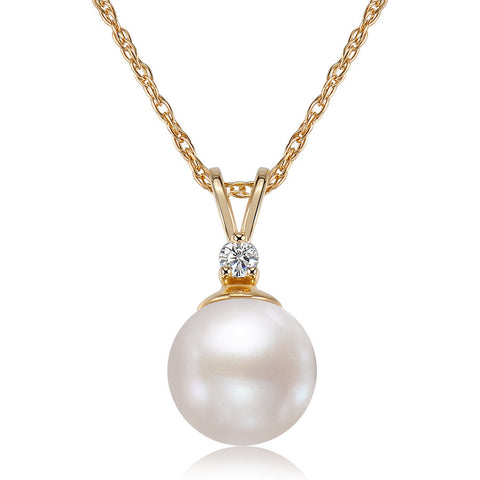 6.5-7mm AA Akoya Cultured Pearl and Diamond 14k Yellow Gold Pendant