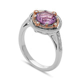Round Cut Amethyst, Diamond, Sterling Silver and 14k Rose Gold Ring