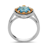 Round Cut Blue Topaz, Diamond, Sterling Silver and 14k Yellow Gold Ring