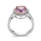 Radiant Cut Amethyst, Diamond, Sterling Silver and 14k Rose Gold Ring