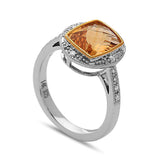 Radiant Cut Citrine, Diamond, Sterling Silver and 14k Yellow Gold Ring