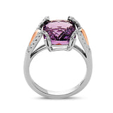 Radiant Cut Amethyst, Diamond, Sterling Silver and 14k Rose Gold Ring
