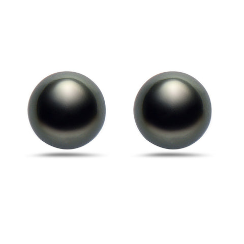 10-11mm Natural Color Tahitian Pearl 14k Gold Stud Earrings
